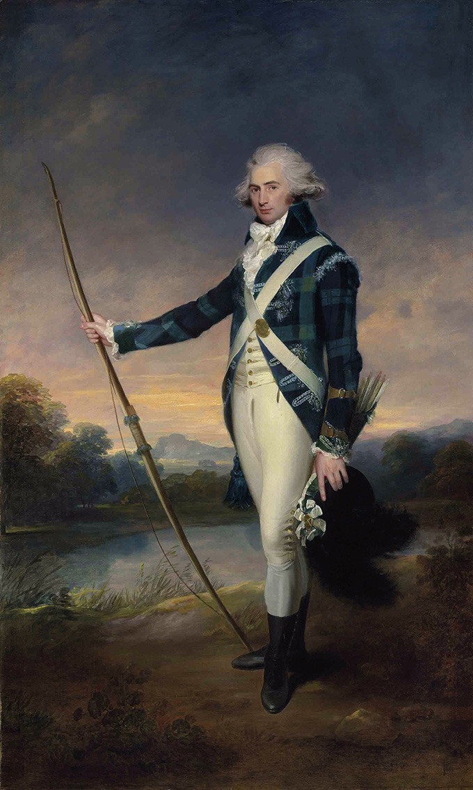 George Douglas, bá tước thứ 16 vùng Morton (1761-1827), đeo cà vạt trắng trong đồng phục của Cung thủ hoàng gia Anh quốc