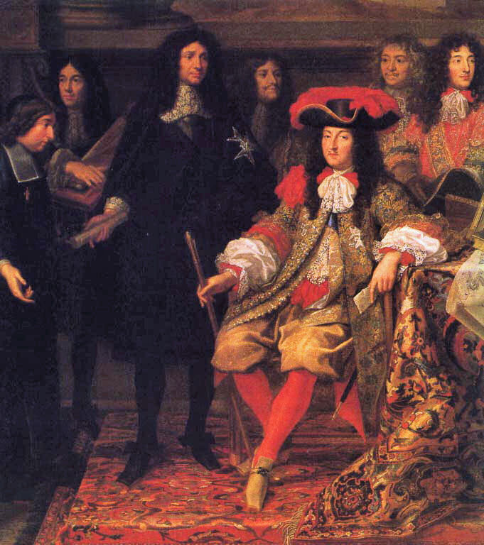 Thế kỷ 16, tầng lớp quý tộc có thói quen đeo phụ kiện đặc biệt là những chiếc khăn hay dải lụa thắt hình nơ trên cổ, có thể coi đây là tiền thân của cà vạt hiện đại. Trong bức tranh của Charles Le Brun, ông Jean-Baptiste Colbert đang giới thiệu với vua Louis XIV các thành viên của học viện khoa học hoàng gia Pháp