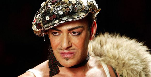 British designer John Galliano appears on the catwalk at the end of his Spring/Summer 2003 high fash..